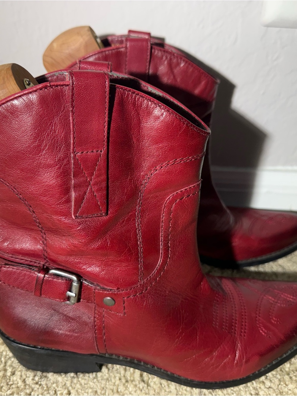 Franco Sarto Waco Red Leather Western Ankle Boots Women’s Size 8.5 - Picture 8 of 12